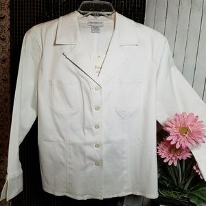 New White 3/4 Sleeve Stretch Cotton Blazer Jacket